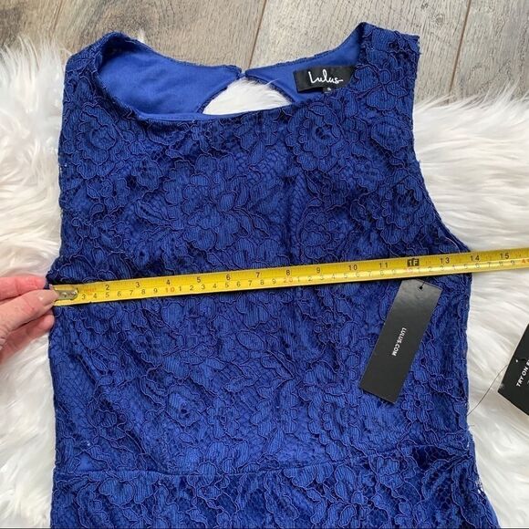 NWT Lulu’s Lace Overlay Royal Blue Dress Gown Size Small - Picture 6 of 10